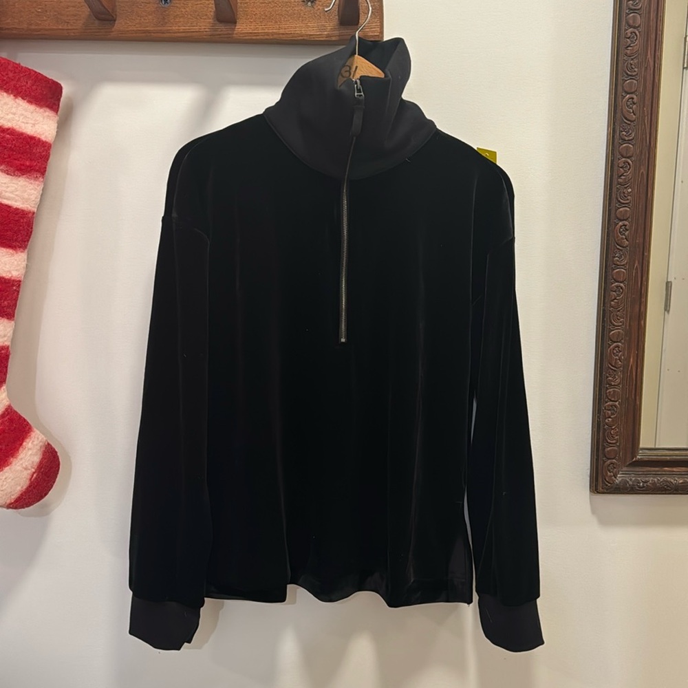 SPANX black velour jersey quarter zip pullover, XL